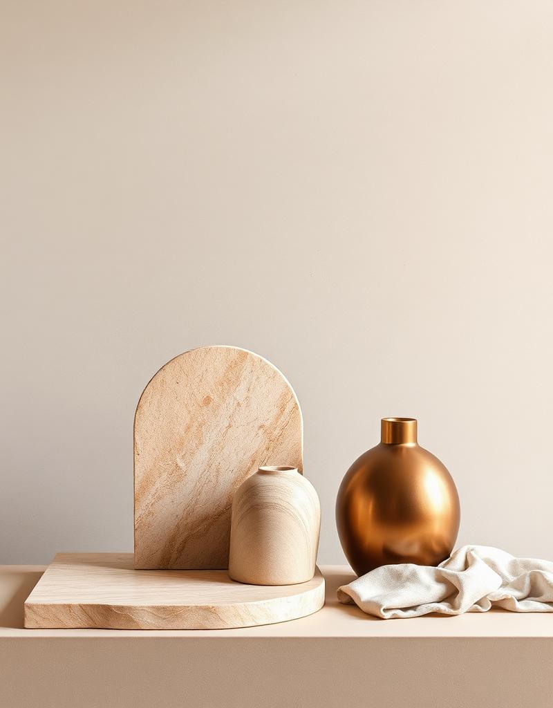 Neutral stone and bronze editorial still-life